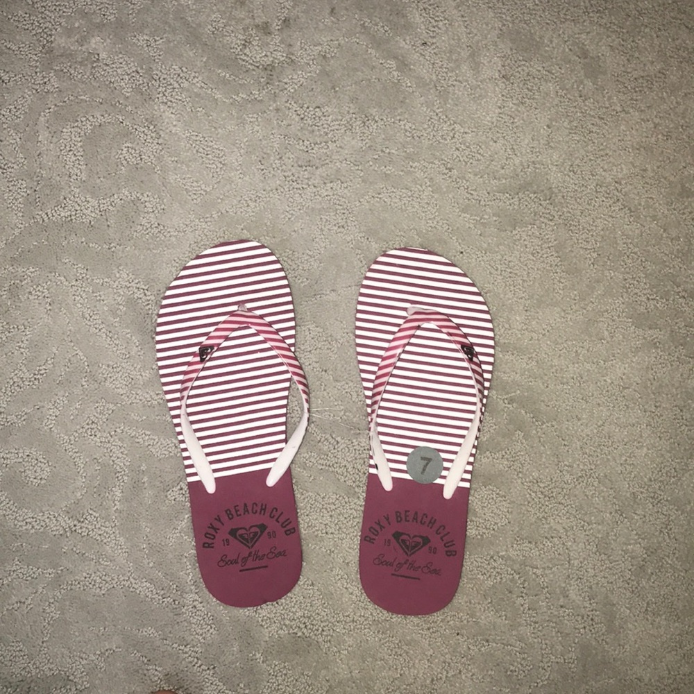 Fuchsia and white striped flip flops